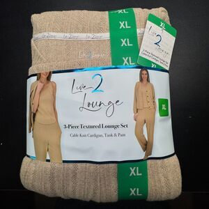 Live 2 Lounge Women Size XL Tan Textured Cable Knit 3-Piece Set NWT